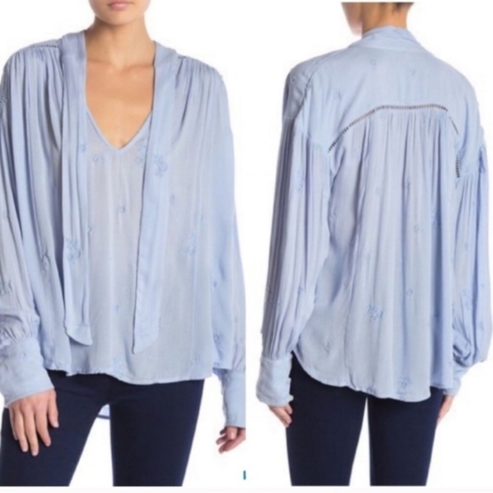 Free People Wishful Moments Gemstone Blue Blouse - Picture 2 of 6